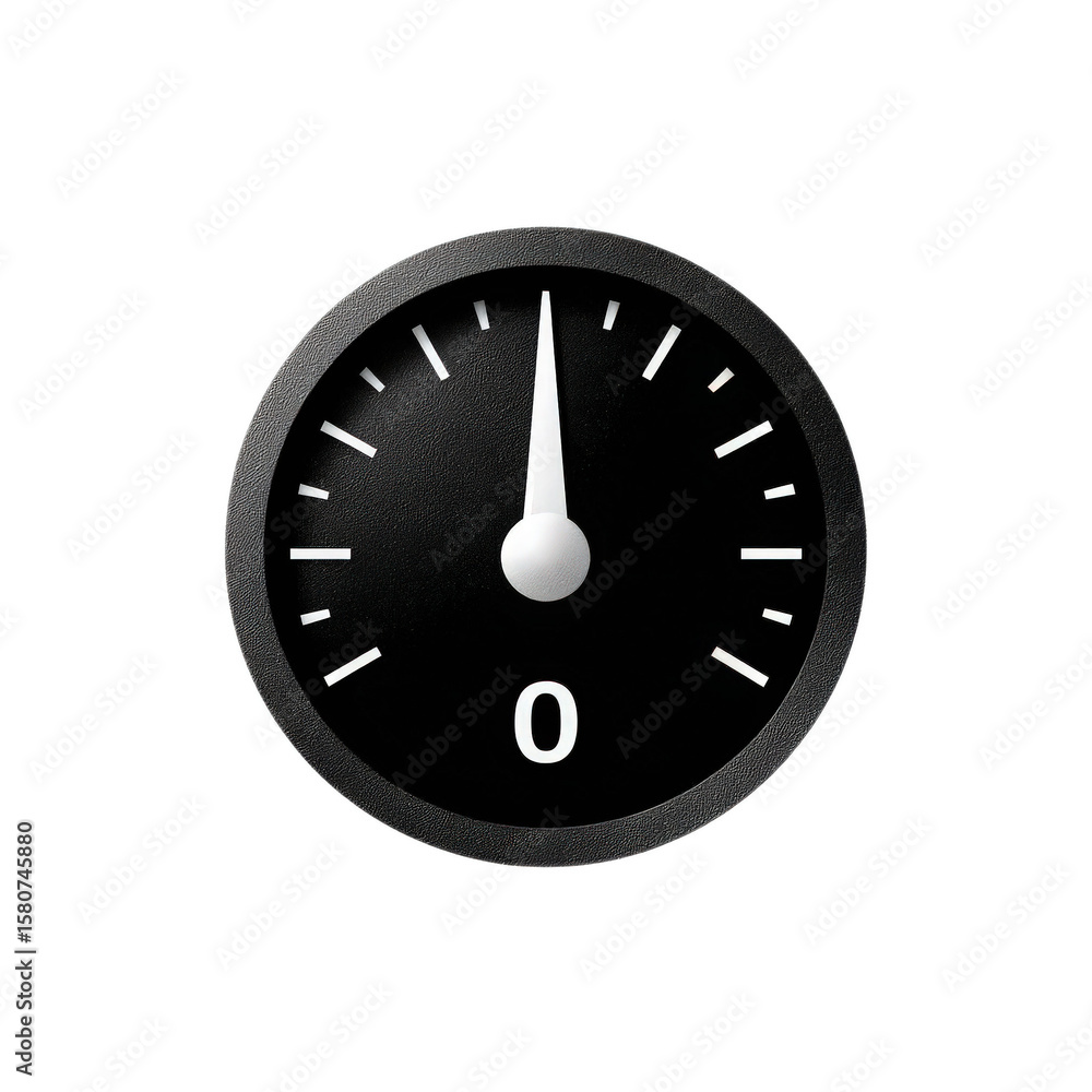 Poster black circular gauge with white pointer indicating zero on a dark background for measurement or cali