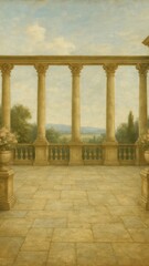 Fototapeta premium Elegant classical terrace landscape illustration.