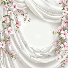 Elegant wedding backdrop with flowing white drapes, creating a soft and romantic atmosphere for your special day.