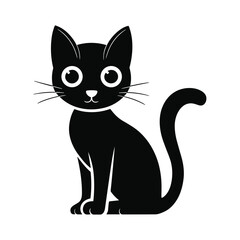 Fototapeta premium Black cat silhouette with large white eyes sitting and looking forward animal