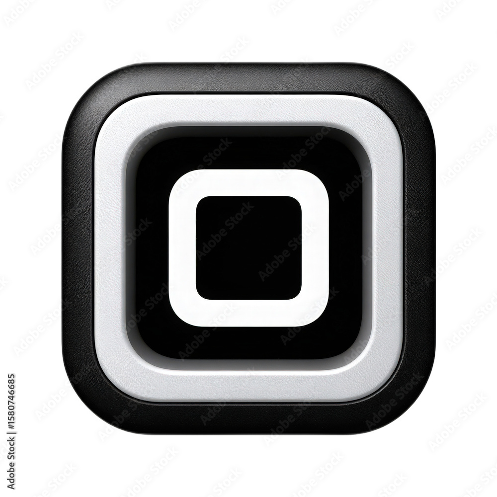 Poster abstract black and white square button with rounded corners, creating a modern minimalist design for