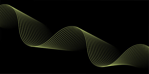 Abstract background with lines and waves. Medium banner size. Element for design isolated on black. Vector background for brochure, booklet, flyer, poster. Green and black gradient