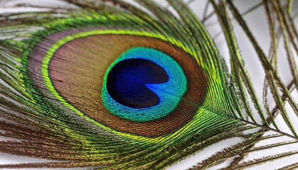 Obraz premium A close-up shot showcasing the vibrant and iridescent beauty of a peacock feather