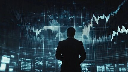 Business analysis, economic growth, financial background, businessman analyzing stock market report with financial graph on virtual screen