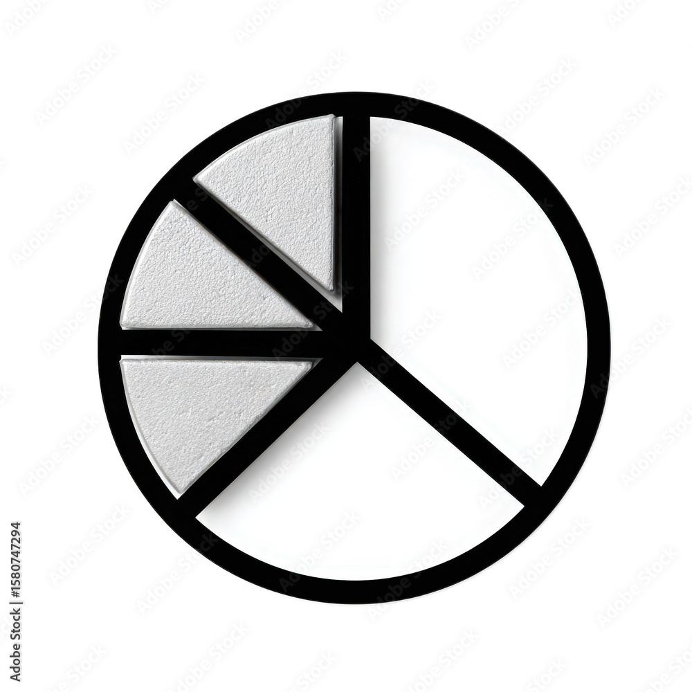 Poster modern graphical representation of pie chart with three distinct sections in black and white aesthet