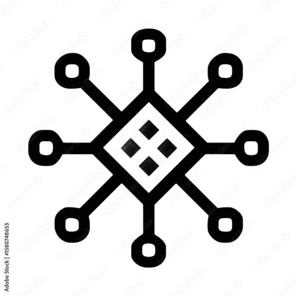 Poster abstract geometric design featuring interconnected nodes and central diamond shape symbolizing conne