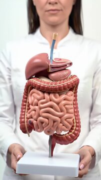 Person Holding Colorful Human Anatomy Digestive System Model on White Background