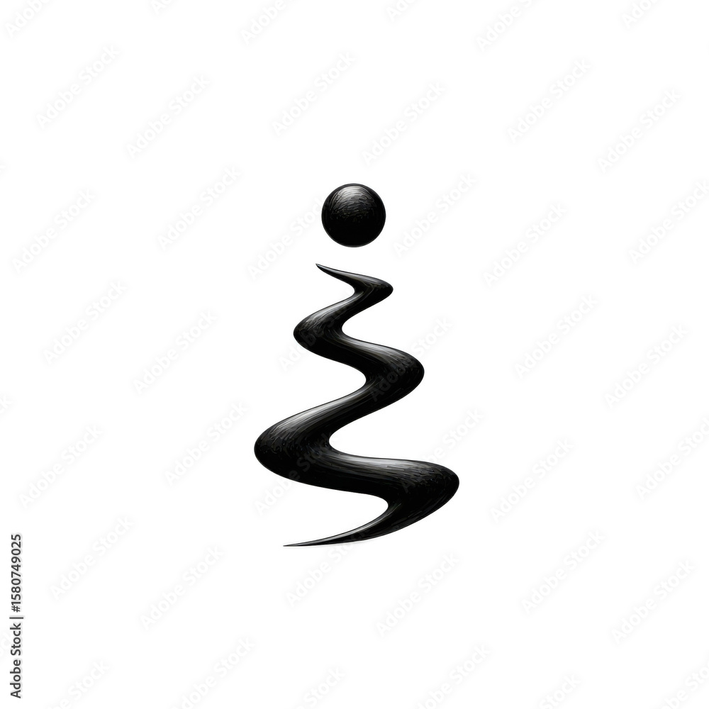 Poster abstract design featuring a flowing black line and a round element, representing fluidity and balanc