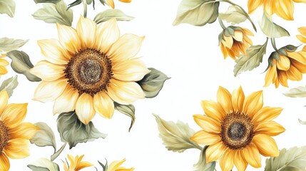 Watercolor sunflowers seamless pattern.
