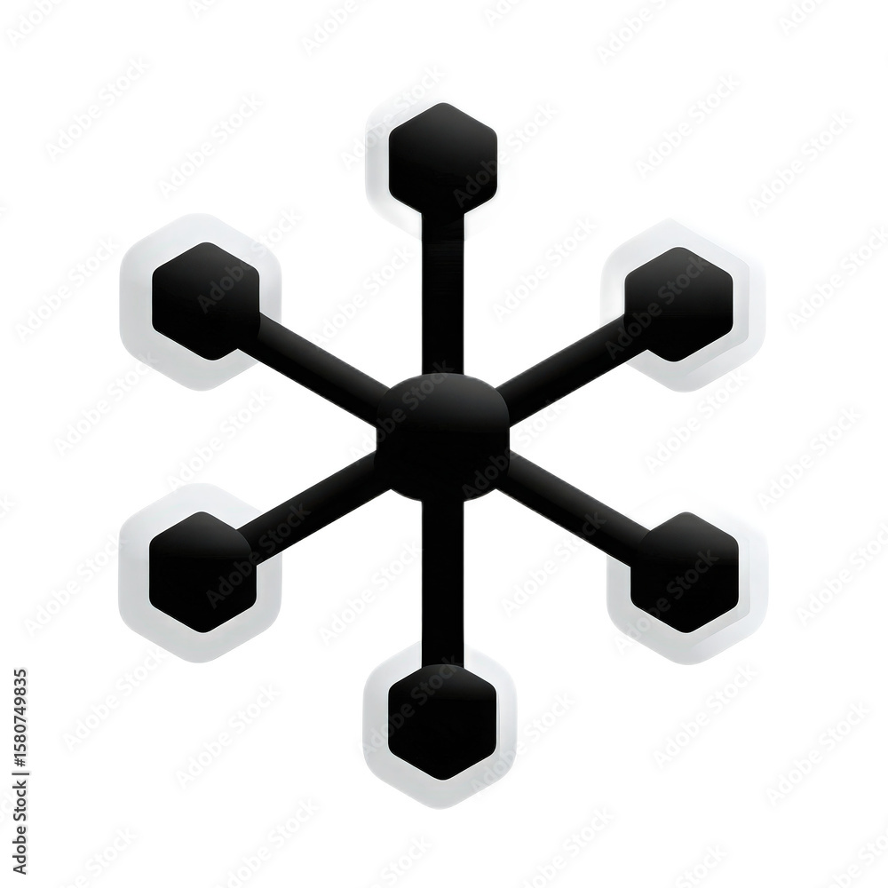 Fototapete abstract monochrome image of a hexagonal snowflake shape with glowing edges on a transparent backgro