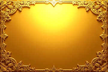 Ornate gold frame with intricate floral and scrollwork border on a gradient golden background with soft lighting