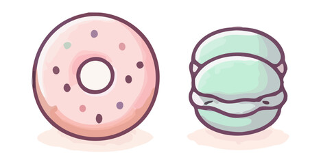 Vector art of donut and macaron isolated on white background