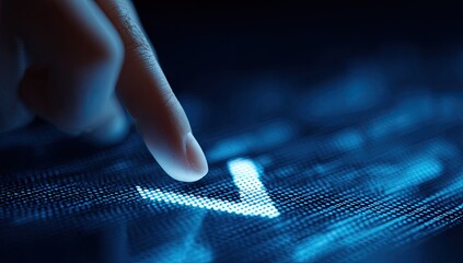 Finger touching glowing digital display