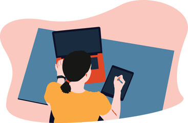 The Illustrator drawing on tablet