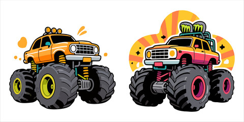 Vector art of two monster trucks isolated on white background © Sraboni