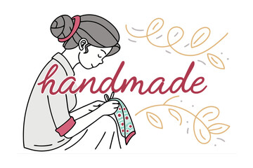 Crafting Elegance: An illustration showcasing a woman's skill in handcraft, as she meticulously works on a piece, embodies the beauty of artisan creation.
