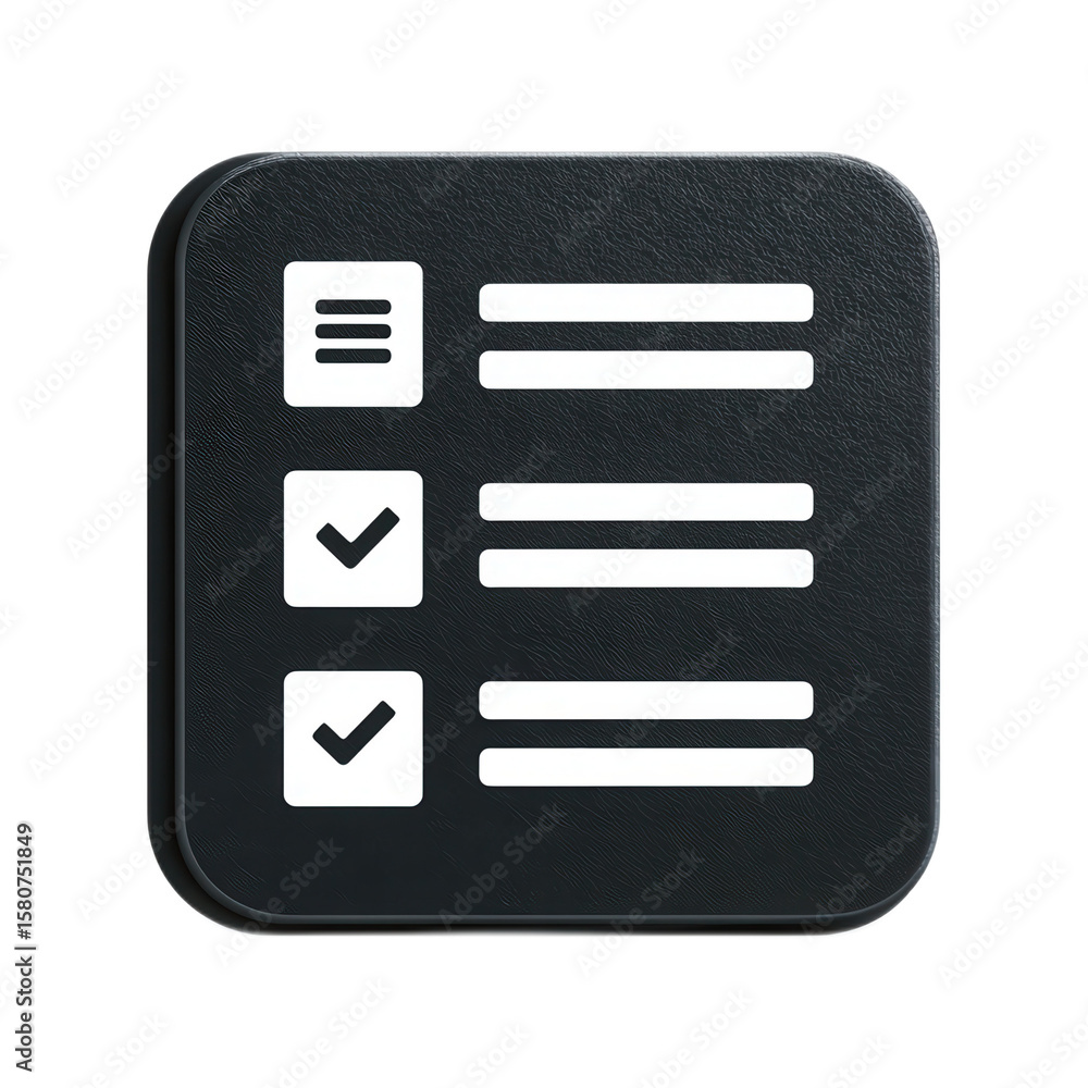 Poster black and white checklist icon on textured background for task management and organization concept r