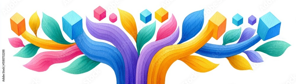 Poster abstract watercolor tree composition with data elements creative design artistic environment vibrant