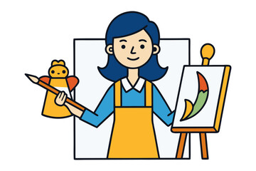 A woman with pink hair and sunglasses looks through a telescope projecting a vibrant rainbow spectrum of light into the distance