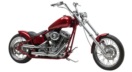Fototapeta premium A red custom motorcycle against a black background.