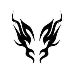 Neo black tribal tattoo. Gothic neo tribal butterfly with wings, flames, hearts or symmetrical shapes, abstract dividers. Cyber ​​singlism design elements in 2000s grunge style.