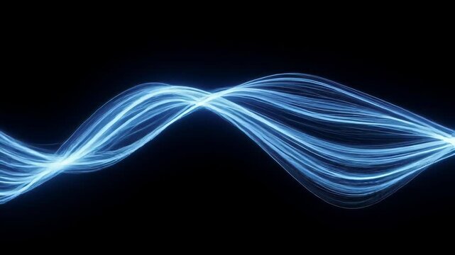 Abstract Blue Light Waves Flowing on Black Background