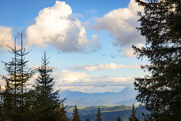 Beautiful landscape in the mountains, sky with clouds.