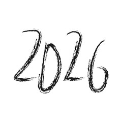 Chinese New Year. Сalligraphy numbers in handwrite style. Lunar New Year 2026. Happy New Year of the Horse. Flat vector illustration in black and white colors.