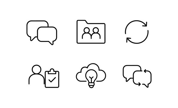 Modern office communication icons set featuring group chat and task management symbols