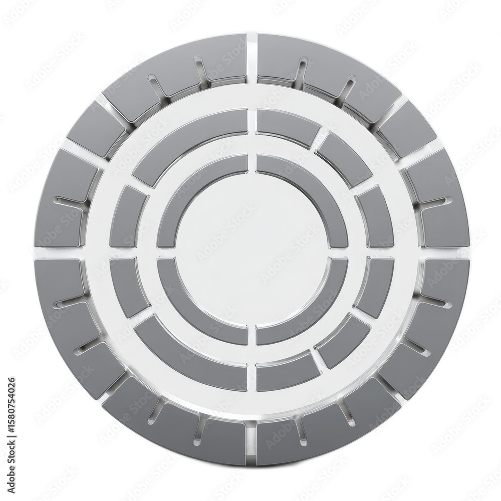 Poster circular geometric pattern with alternating gray and white segments creating a modern design for var
