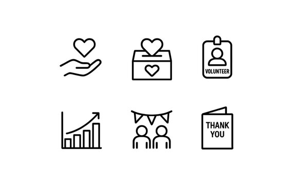 Minimalist donation and charity icons set for social causes