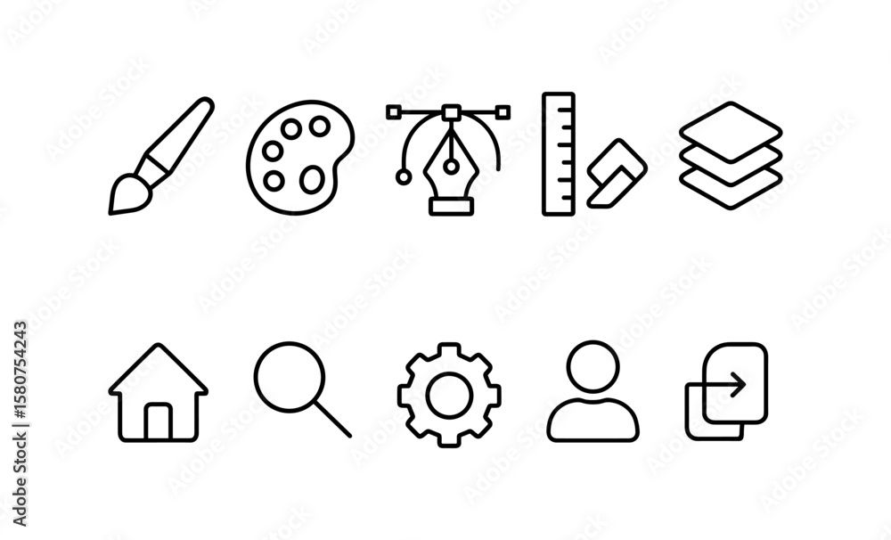 Poster minimalist design tools and icons set for creative projects