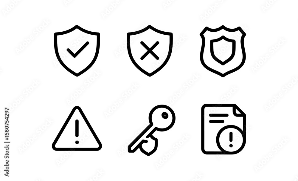 Poster dark security icons set with shield and alert symbols