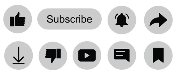 Like, subscribe, comment, download, shear, notification and save icon vector. youtube subscribe button with like icon and notification bell symbol, Subscribe with bell icon. Vector illustration.