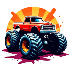 Vector art of a red monster truck illustration © Sraboni