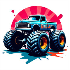 Vector art of a blue monster truck illustration © Sraboni