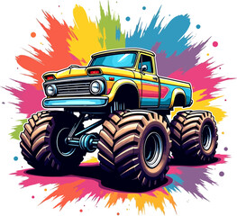 Vector art of a colorful monster truck on white background © Sraboni
