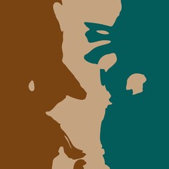 Abstract background with organic shapes in shades of brown, beige, and teal, creating a minimalist and earthy design.