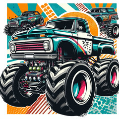 Vector art of a cartoon monster truck illustration © Sraboni