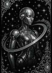 Futuristic robotic figure in space