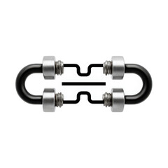 Metal connector with black rubber loop and silver fittings for secure attachment in mechanical applications