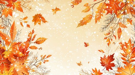 Autumnal digital illustration featuring falling leaves, snow, and branches, creating a serene and festive atmosphere with a light beige backdrop