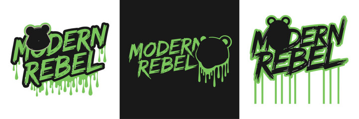 Modern Rebel Street Art Logo with Graffiti Drip Effect and Urban Bear Icon for Youth Branding, Apparel, and Subculture Identity