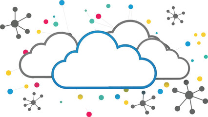Cloud computing network diagram illustration for technology and data storage solutions and services design
