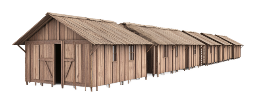 Barracks for Military and Historical Structures - Isolated on White Background