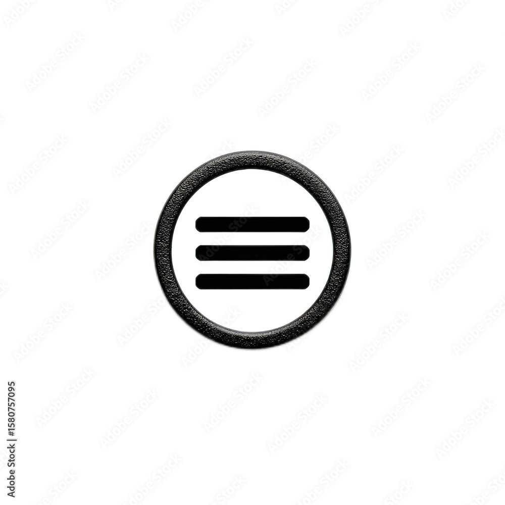 Poster stylish black round button with silver horizontal lines in the center, suitable for modern design an