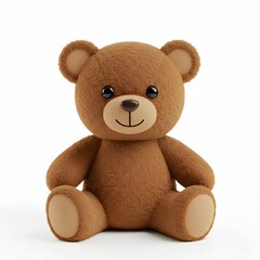 Adorable Brown Teddy Bear Sitting, Smiling, Isolated on White Background