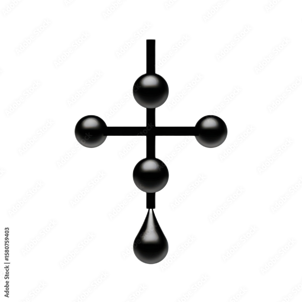 Poster minimalist design of an abstract symbol with geometric shapes and fluid lines in black on a transpar