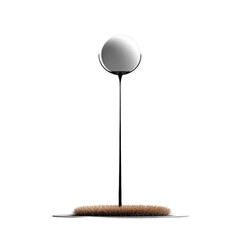 Minimalist modern art piece featuring a reflective sphere and a brush on a sleek metallic base showcasing elegance and simplicity