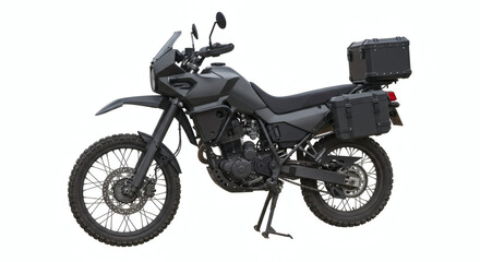 Obraz premium Dark gray motorcycle with side and top luggage.